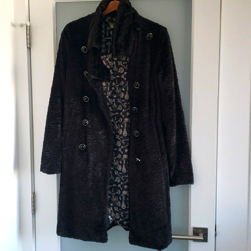 Black Faux Persian Lamb Dressy Coat